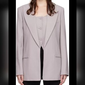 Helmut Lang Grey Peaked Lapel Blazer Virgin Wool Oversized Open Front 00 New